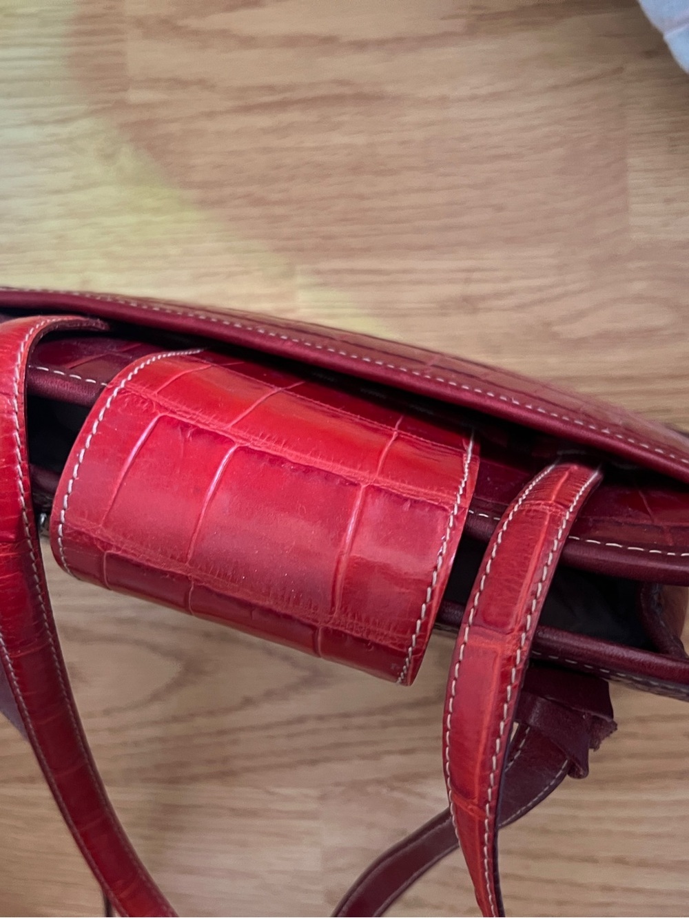 Brighton Greta Red Croc Embossed Leather Shoulder Bag | Silver Heart Hardware - Picture 5 of 9